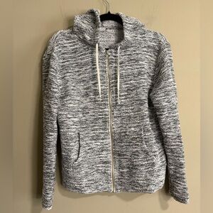 J. Crew Black and White Cotton blend  Knit Sweater full zip with hood